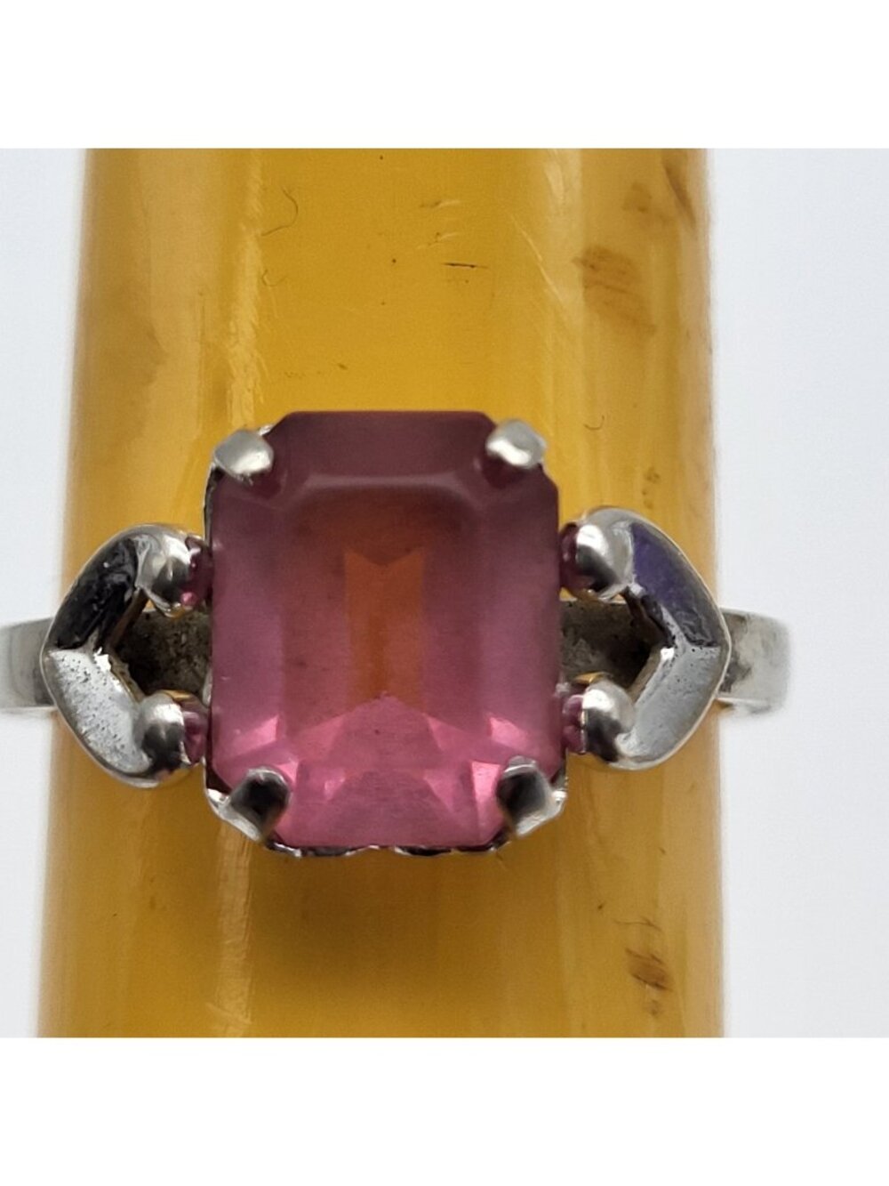 Vintage Espo Signed Sterling Silver Pink stone ring sz 7.75 elegant
